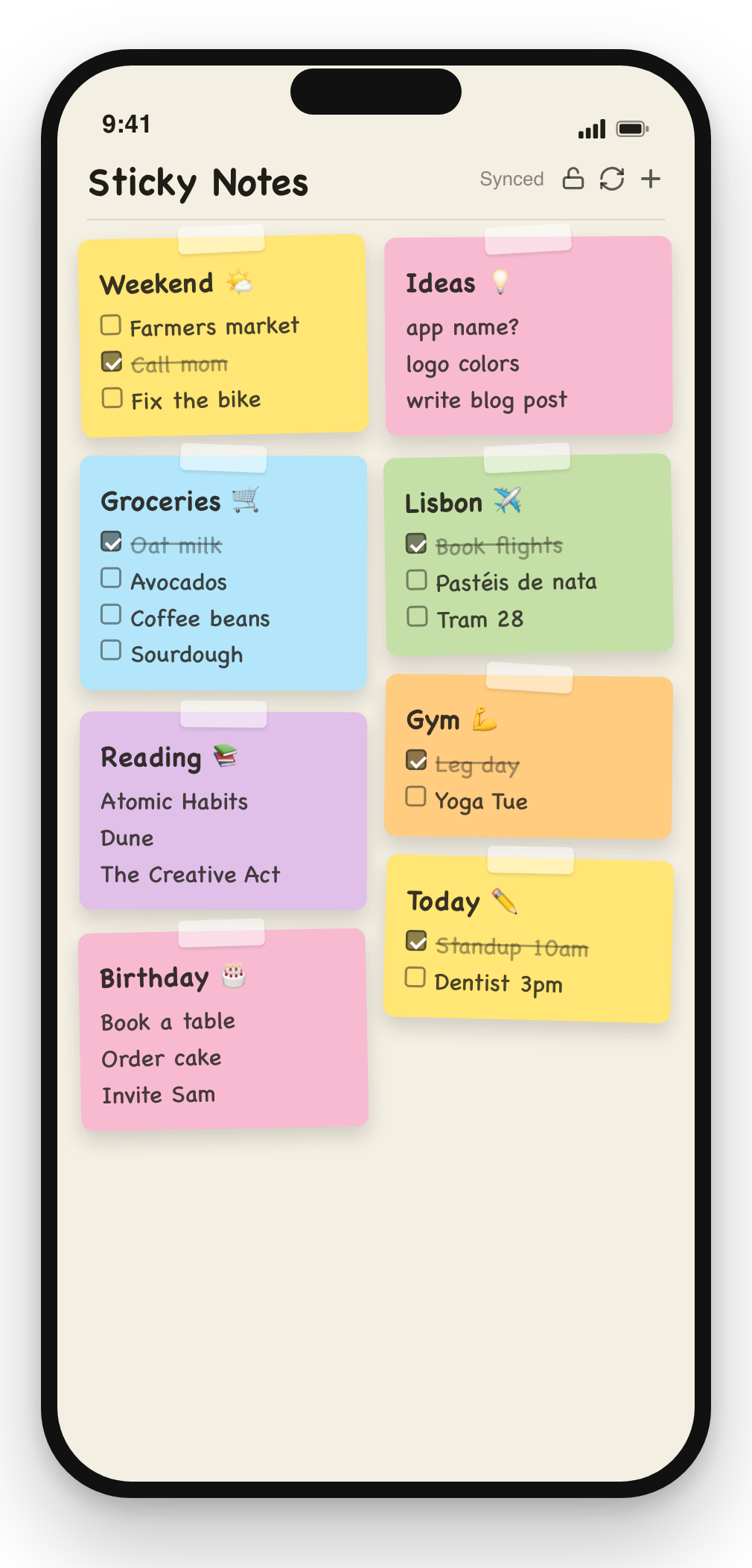 Sticky Notes board on iPhone